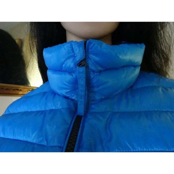 American Eagle Women Puffer Shell  Bubble Jacket Blue Coat Vest Small Sleeveless - Picture 3 of 10